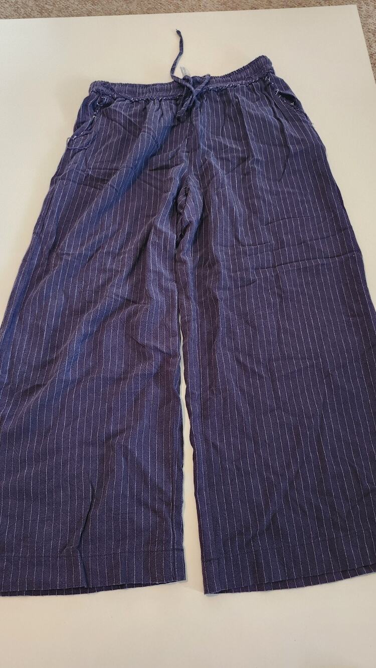 Umgee Womens Navy Blue M Striped Elastic Waist Boho Casual Comfort Pants #559